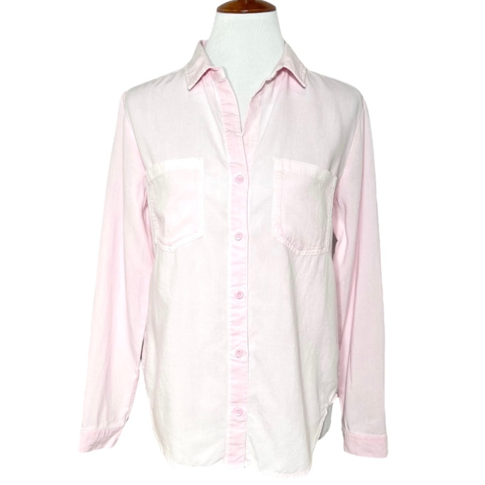 SOLD-Anthropologie Pastel Pink Chambray Long Sleeve Buttondown Shirt Small - Picture 1 of 9